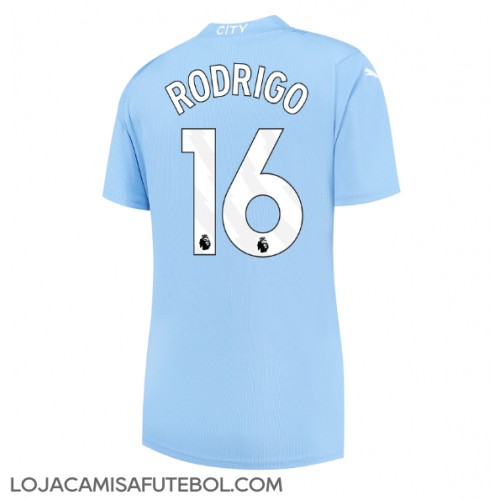 Camisa de Futebol Manchester City Rodri Hernandez #16 Equipamento Principal Mulheres 2023-24 Manga Curta